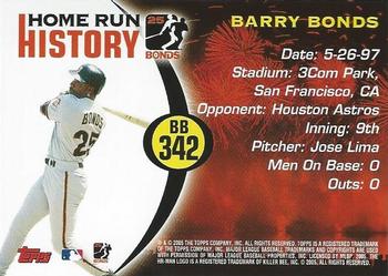 2005 Topps Updates & Highlights - Barry Bonds Home Run History #BB 342 Barry Bonds Back