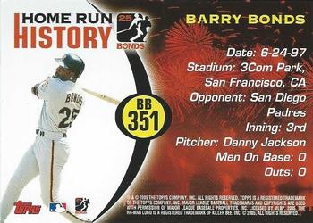2005 Topps Updates & Highlights - Barry Bonds Home Run History #BB 351 Barry Bonds Back