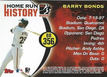 2005 Topps Updates & Highlights - Barry Bonds Home Run History #BB 356 Barry Bonds Back