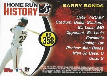 2005 Topps Updates & Highlights - Barry Bonds Home Run History #BB 358 Barry Bonds Back