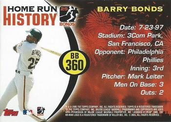 2005 Topps Updates & Highlights - Barry Bonds Home Run History #BB 360 Barry Bonds Back