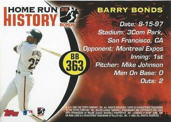 2005 Topps Updates & Highlights - Barry Bonds Home Run History #BB 363 Barry Bonds Back