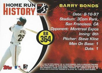 2005 Topps Updates & Highlights - Barry Bonds Home Run History #BB 364 Barry Bonds Back