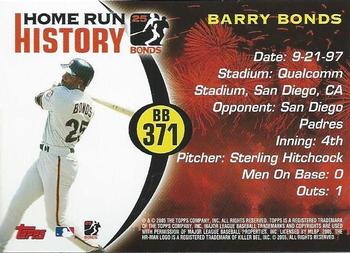 2005 Topps Updates & Highlights - Barry Bonds Home Run History #BB 371 Barry Bonds Back