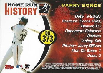 2005 Topps Updates & Highlights - Barry Bonds Home Run History #BB 373 Barry Bonds Back