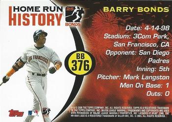 2005 Topps Updates & Highlights - Barry Bonds Home Run History #BB 376 Barry Bonds Back