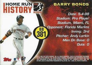 2005 Topps Updates & Highlights - Barry Bonds Home Run History #BB 381 Barry Bonds Back