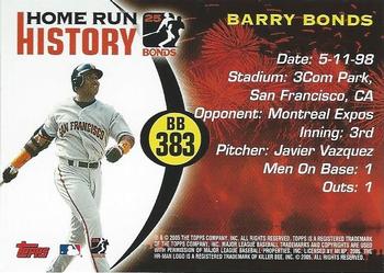2005 Topps Updates & Highlights - Barry Bonds Home Run History #BB 383 Barry Bonds Back