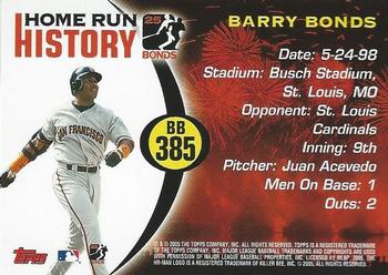 2005 Topps Updates & Highlights - Barry Bonds Home Run History #BB 385 Barry Bonds Back
