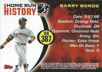 2005 Topps Updates & Highlights - Barry Bonds Home Run History #BB 387 Barry Bonds Back