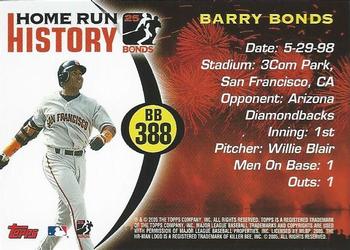 2005 Topps Updates & Highlights - Barry Bonds Home Run History #BB 388 Barry Bonds Back