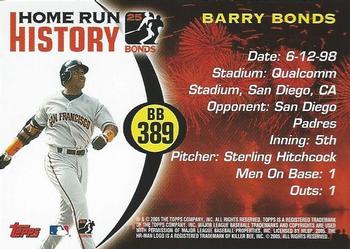 2005 Topps Updates & Highlights - Barry Bonds Home Run History #BB 389 Barry Bonds Back