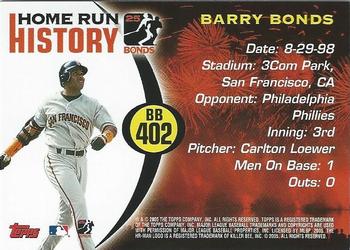 2005 Topps Updates & Highlights - Barry Bonds Home Run History #BB 402 Barry Bonds Back