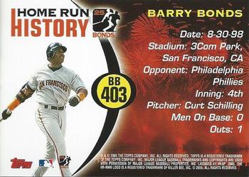2005 Topps Updates & Highlights - Barry Bonds Home Run History #BB 403 Barry Bonds Back