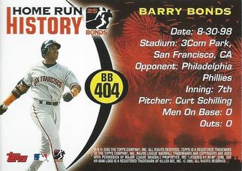 2005 Topps Updates & Highlights - Barry Bonds Home Run History #BB 404 Barry Bonds Back