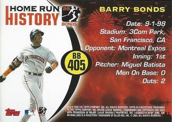 2005 Topps Updates & Highlights - Barry Bonds Home Run History #BB 405 Barry Bonds Back
