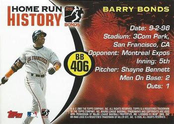 2005 Topps Updates & Highlights - Barry Bonds Home Run History #BB 406 Barry Bonds Back