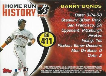 2005 Topps Updates & Highlights - Barry Bonds Home Run History #BB 411 Barry Bonds Back
