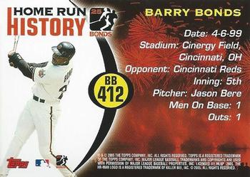 2005 Topps Updates & Highlights - Barry Bonds Home Run History #BB 412 Barry Bonds Back