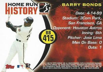2005 Topps Updates & Highlights - Barry Bonds Home Run History #BB 415 Barry Bonds Back