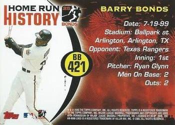 2005 Topps Updates & Highlights - Barry Bonds Home Run History #BB 421 Barry Bonds Back