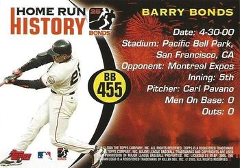 2005 Topps Updates & Highlights - Barry Bonds Home Run History #BB 455 Barry Bonds Back