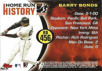 2005 Topps Updates & Highlights - Barry Bonds Home Run History #BB 456 Barry Bonds Back