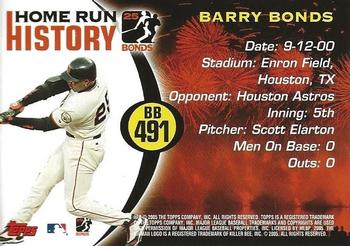 2005 Topps Updates & Highlights - Barry Bonds Home Run History #BB 491 Barry Bonds Back