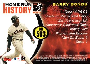 2005 Topps Updates & Highlights - Barry Bonds Home Run History #BB 503 Barry Bonds Back