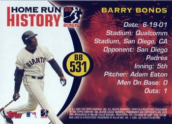 2005 Topps Updates & Highlights - Barry Bonds Home Run History #BB 531 Barry Bonds Back