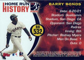 2005 Topps Updates & Highlights - Barry Bonds Home Run History #BB 532 Barry Bonds Back