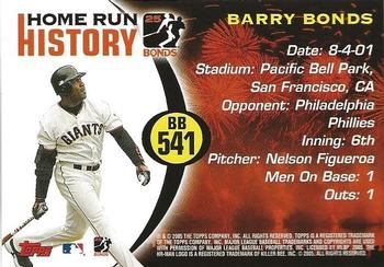 2005 Topps Updates & Highlights - Barry Bonds Home Run History #BB 541 Barry Bonds Back