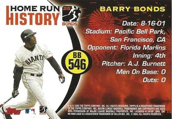 2005 Topps Updates & Highlights - Barry Bonds Home Run History #BB 546 Barry Bonds Back