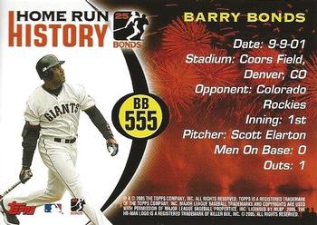 2005 Topps Updates & Highlights - Barry Bonds Home Run History #BB 555 Barry Bonds Back