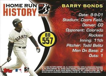 2005 Topps Updates & Highlights - Barry Bonds Home Run History #BB 557 Barry Bonds Back