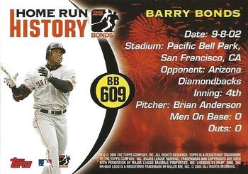 2005 Topps Updates & Highlights - Barry Bonds Home Run History #BB 609 Barry Bonds Back