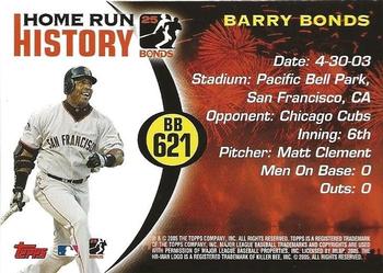 2005 Topps Updates & Highlights - Barry Bonds Home Run History #BB 621 Barry Bonds Back