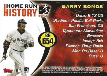 2005 Topps Updates & Highlights - Barry Bonds Home Run History #BB 654 Barry Bonds Back