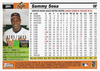 2005 Topps Updates & Highlights - Gold #UH1 Sammy Sosa Back