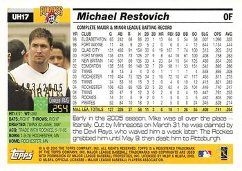 2005 Topps Updates & Highlights - Gold #UH17 Michael Restovich Back