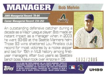 2005 Topps Updates & Highlights - Gold #UH89 Bob Melvin Back