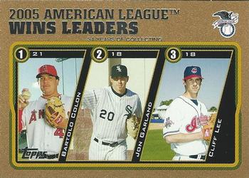 2005 Topps Updates & Highlights - Gold #UH138 2005 American League Wins Leaders (Bartolo Colon / Jon Garland / Cliff Lee) Front