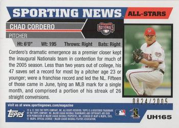 2005 Topps Updates & Highlights - Gold #UH165 Chad Cordero Back