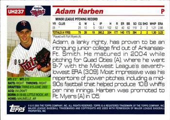 2005 Topps Updates & Highlights - Gold #UH237 Adam Harben Back