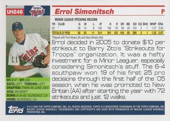 2005 Topps Updates & Highlights - Gold #UH246 Errol Simonitsch Back