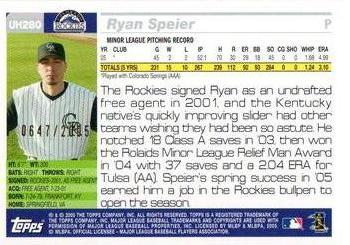 2005 Topps Updates & Highlights - Gold #UH280 Ryan Speier Back