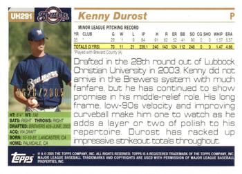 2005 Topps Updates & Highlights - Gold #UH291 Kenny Durost Back