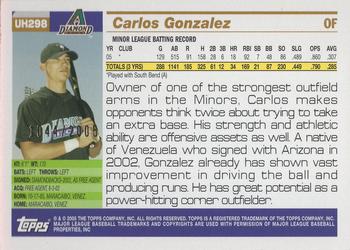 2005 Topps Updates & Highlights - Gold #UH298 Carlos Gonzalez Back