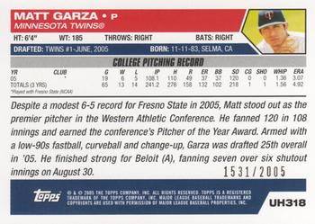 2005 Topps Updates & Highlights - Gold #UH318 Matt Garza Back