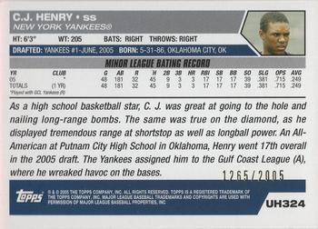 2005 Topps Updates & Highlights - Gold #UH324 C.J. Henry Back